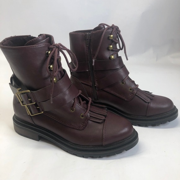 Rocket Dog Womens Ankle Lacie Garage Combat Boots Burgundy Lace Up Buckle Size 7 - Picture 1 of 12